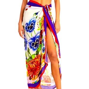 Agua Bendita Handmade Marine Pareo Floral Swim Cover Up One Size